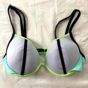 Victoria's Secret Aqua lilac Black Bikini Swim Top SZ 34C Worn 2X